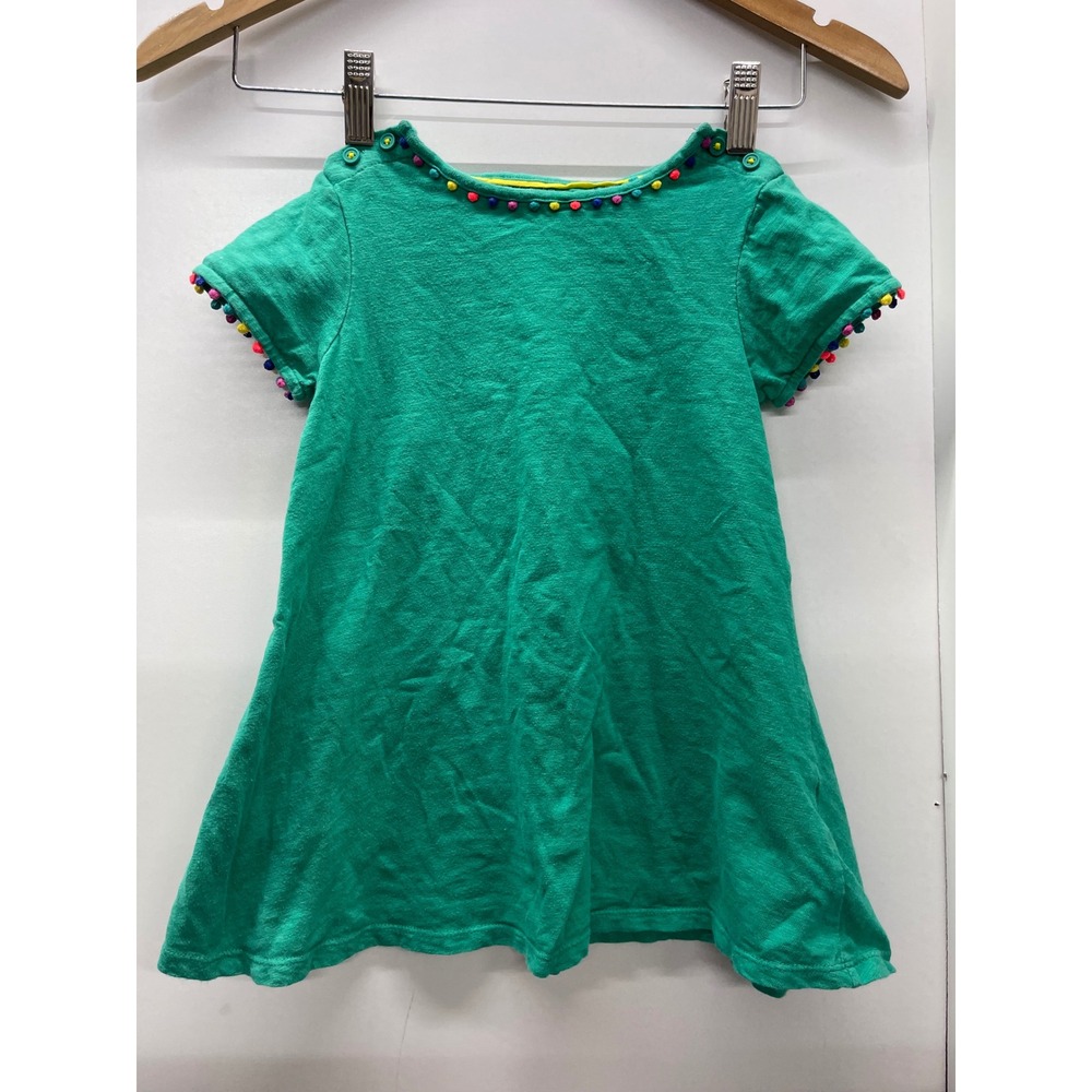 Boden Girls Green Slub Cotton Pom Pom Trim T-Shirt Size 3-4Y 104cm